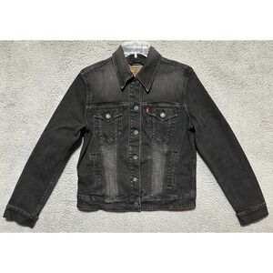 Levi Strauss Jean Trucker Jacket Y2K Womens L Black Grunge Goth 90s